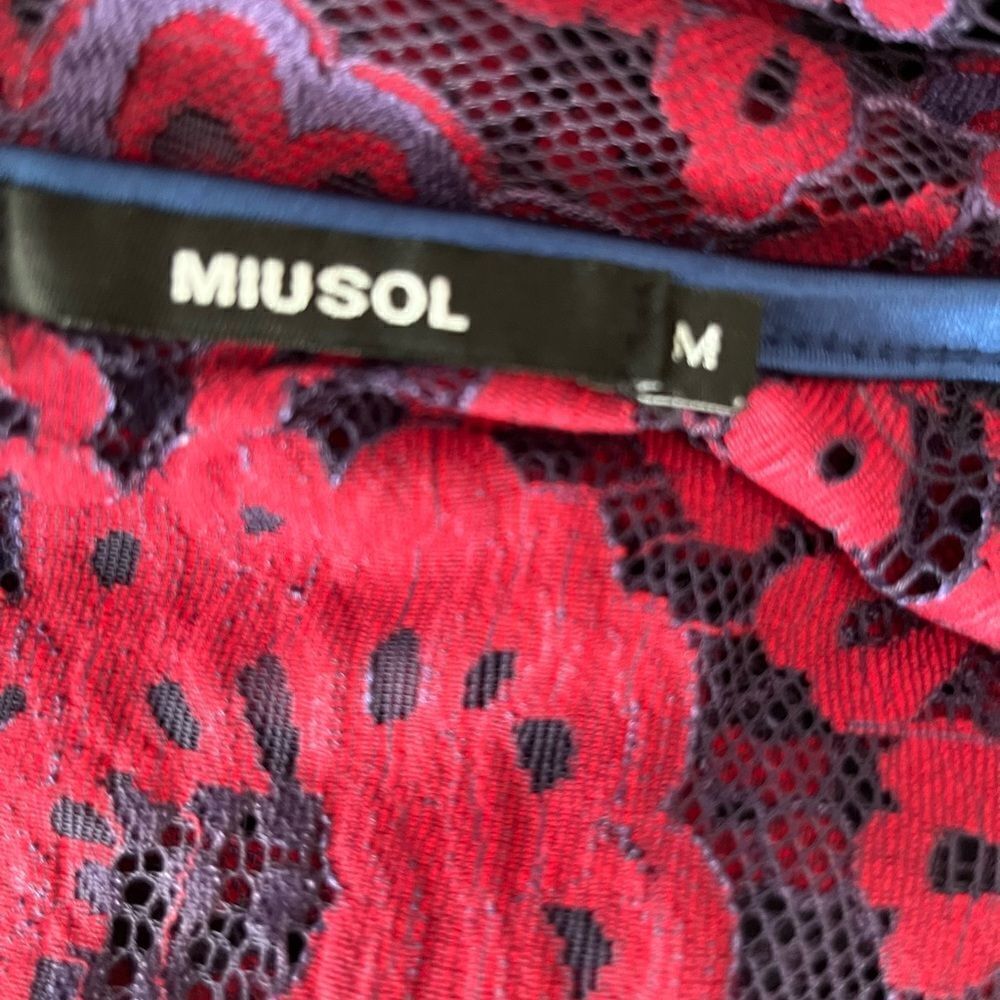 MIUSOL red/blue lace lined fit and flare midi dress w/ elbow length sleeves sz M - Picture 7 of 8